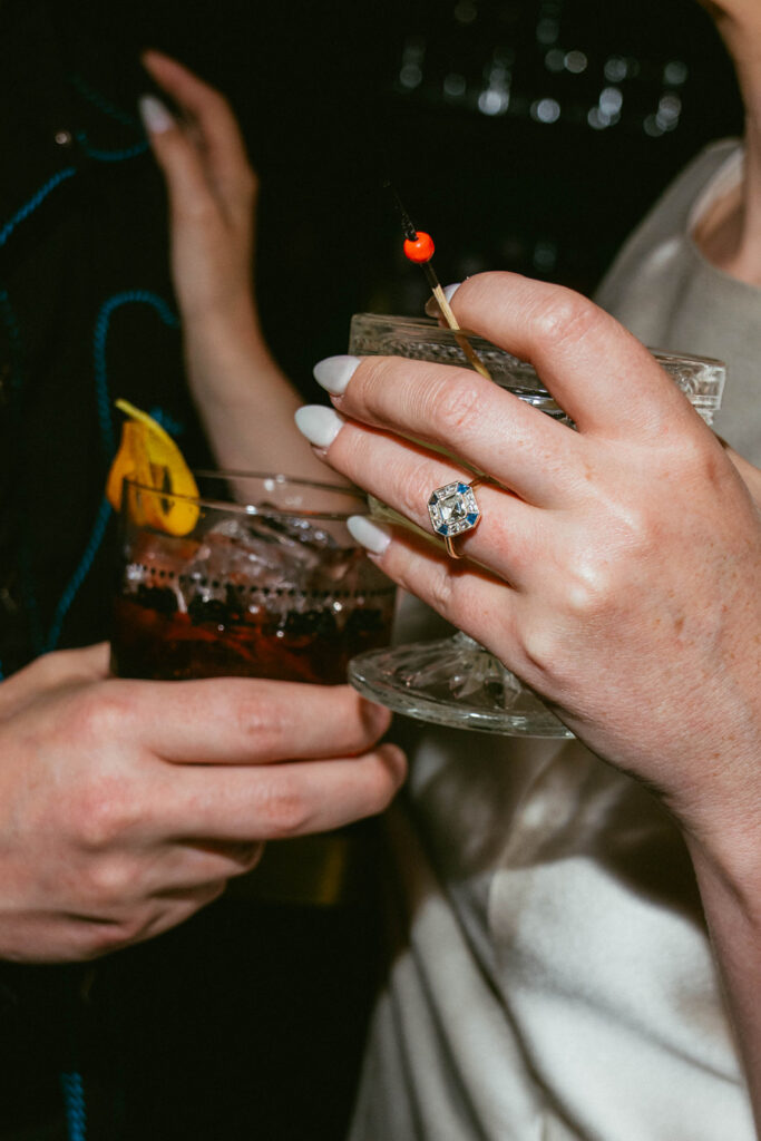 Close-up shot of the stunning engagement ring