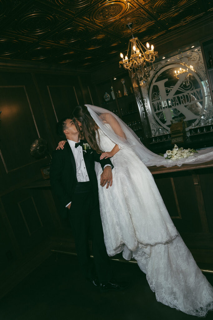 beautiful picture of the bride and groom kissing
